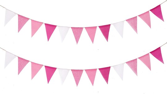 Greentek; 24pcs Pink Pennant Banner, Pre-Strung Imitated Burlap Fabric Triangle Flags Bunting Garland, Pink Hanging Party Decorations for Women; Category:Banners; Image:1